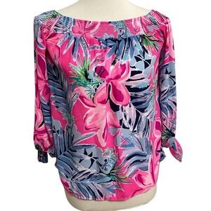 Lilly Pulitzer Blouse-Womens Size XS-Maryellen Cockatoo Pink Off/On Shoulder Top